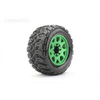 Jetko 1/8 MT 3.8 EX-KING COBRA Tyres (Claw Rim/Metal Green/Med Soft/Belted) (2pcs) [1802CGMSGBB1]
