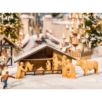 Noch HO Christmas Market Manger with Figures in Wood Look