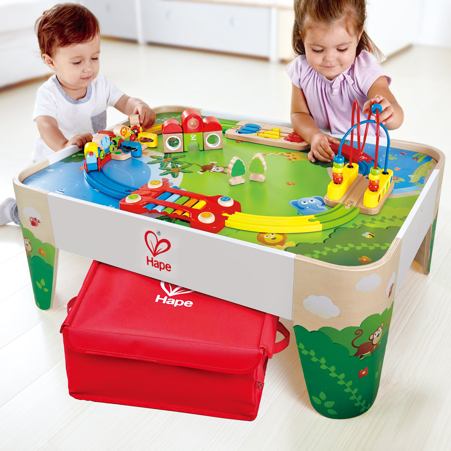 hape wooden railway table