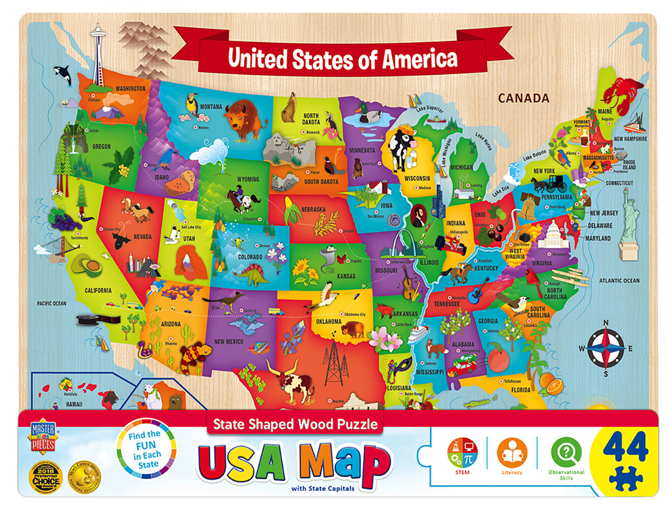 Masterpieces 44pcs Wood USA Wood Map