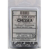 Chessex BULK D10 Dice Translucent Smoke/White (10 Dice in Bag)