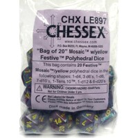 Chessex BULK Festive Bag of 20 Polyhedral Mosaic/Yellow Dice