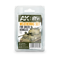 AK Interactive Weathering: Green Vehicles Weathering Enamel Paint Set