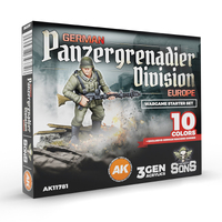 AK Interactive Wargame Starter Set: German Panzergrenadier Division Europe - (10 Colors + Exclusive Figure German Machine Gunner)