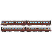 Auscision HO DEB Set Railcar, Indian Red - 4 Car Set (HPF953, TFR853, TB802, PF908)