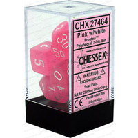 Chessex 27464 Frosted Polyhedral 7 Dice Set Pink/White