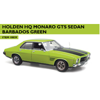 Classic Carlectables 1/18 Holden HQ Monaro GTS Sedan Barbados Green Diecast Model Car