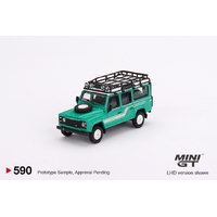 Mini GT 1/64 Land Rover Defender 110 1985 Country Station Wagon Trident Green RHD Diecast Model Car