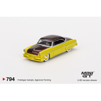 Mini GT 1/64 Lincoln Capri Hot Rod 1954 Lime Yellow Diecast Model Car