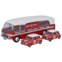 Oxford 1/76 BMC Car Transporter & Two Minis BMC Competitions Dept Diecast Model Car