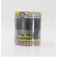 Oz Wheels 1/64 Yellow Monster XY Falcon Skid in Cylinder Diecast Model