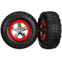 Traxxas Tires & Wheels, S1 Sct Chrome, Red Beadlock Dual Profile