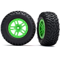 Traxxas Tires & Whl, Ass, Sct Split-Spoke Grn, Off-Road (2)