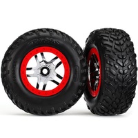 Traxxastires & Wheels Sct Split-Spoke Chrome, Red Beadlock Dual Profile