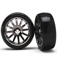 Traxxas 12-Sp Blk Wheels, Slick Tires